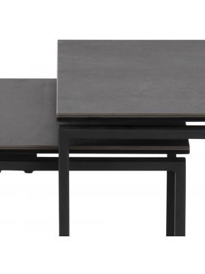 24Designs Set (3) Bijzettafels Serenity - Zwart Keramiek - Mat Zwart Metalen Onderstel