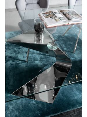 Kare Design Gloria Eettafel - 200 x 100 x 75 cm - Glazen Tafelblad -  Chromen Metalen Poten 