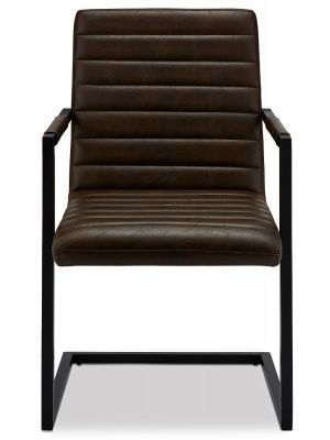 24Designs Fanny stoel - Set van 2 - Zitting Donkerbruin Kunstleer - Zwart Metalen Sledeframe