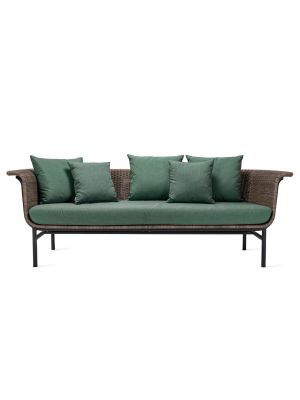 Vincent Sheppard Wicked 3-Zits Outdoor Lounge Bank - Taupe Rotan - Forest Green kussens