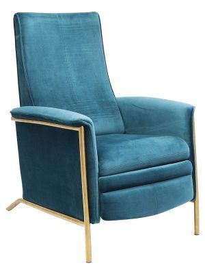 Kare Design Lazy Velvet Relaxfauteuil - Blauw Fluweel - Messing Frame