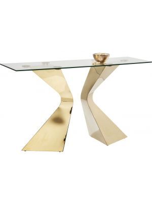Kare Design Gloria Sidetable - 140 x 45 x 82 cm - Glazen Tafelblad - Goudkleurige Metalen Poten 