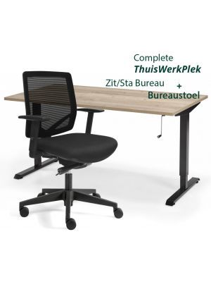 Complete ThuisWerkplek Aken - Verstelbaar Zit Sta bureau Flex + Bureaustoel Aken